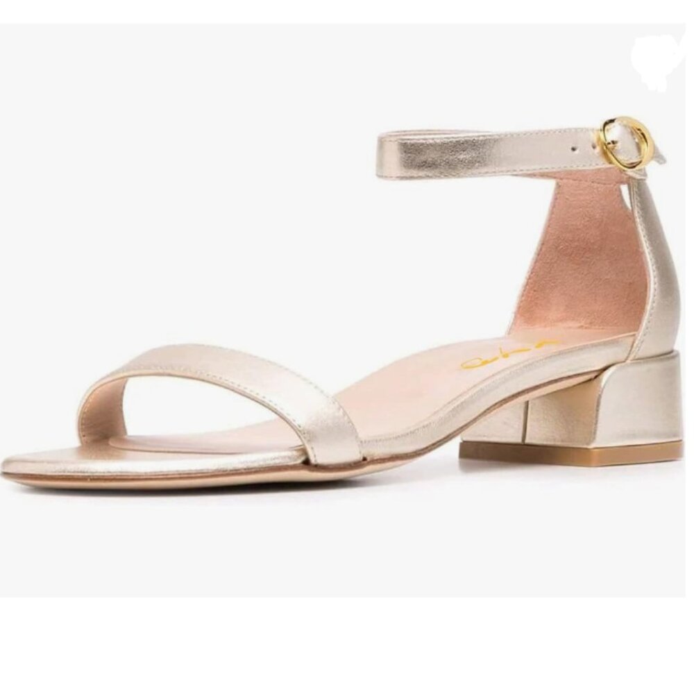 XYD Rose Gold Open Toe Ankle Strap Buckled Low Chunky Heel Sandal for Wedding